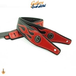 Sangle de guitare en cuir pour guitares basses électriques avec flamme
